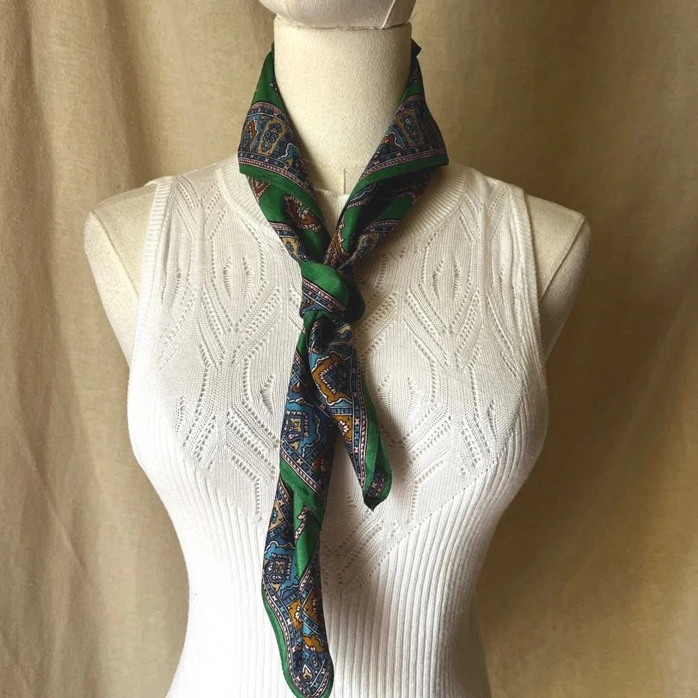 Vintage Lilly D'Or Green Paisley Square Scarf 26x26
